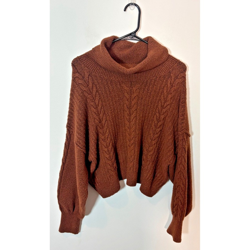 Wild Fable Women's XL Cropped Turtleneck Sweater Brown Long Sleeve